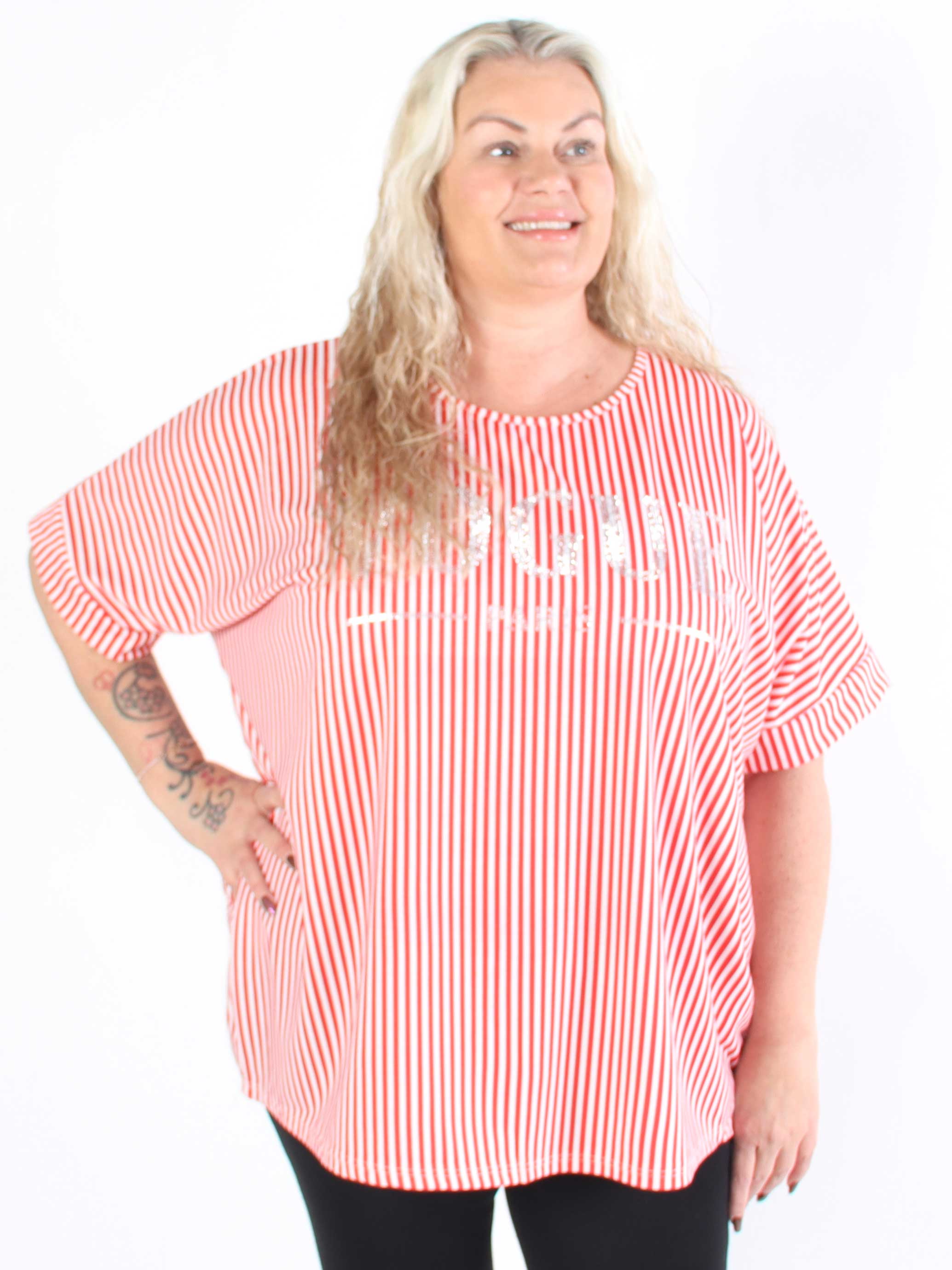 Mintu Stripe - Plus size t-shirt med vogue stående med glittrande similisten